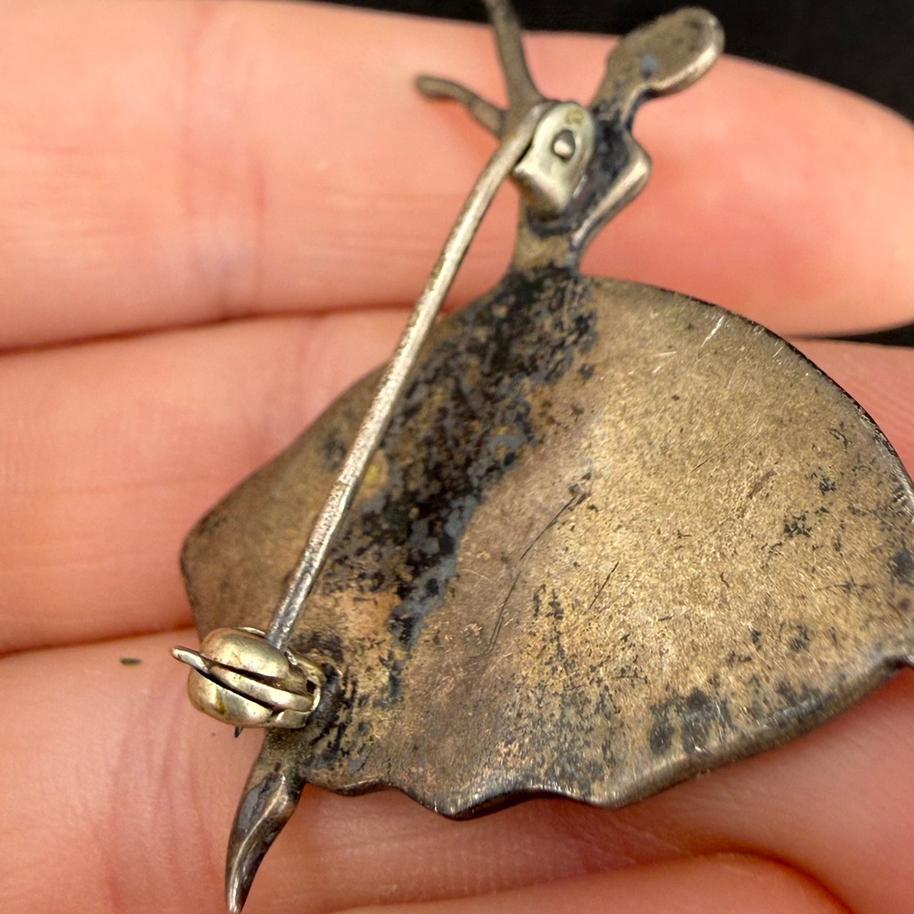 Vintage Ballerina Brooch Abalone Shell Inlay Silver Tone - Picture 6 of 9